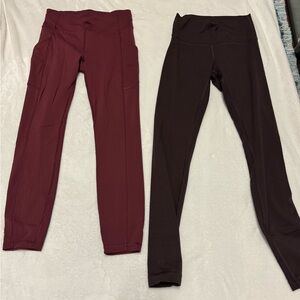 LuluLemon leggings medium weight.Burgundy and Deep Burgundy/Purple Size 6